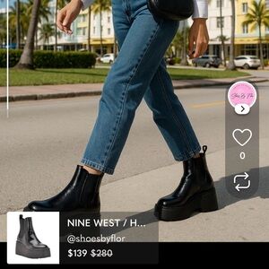 NINE WEST / Henrita-3 / Black Patent / Faux Leather / Platform/ Booties / Size 1